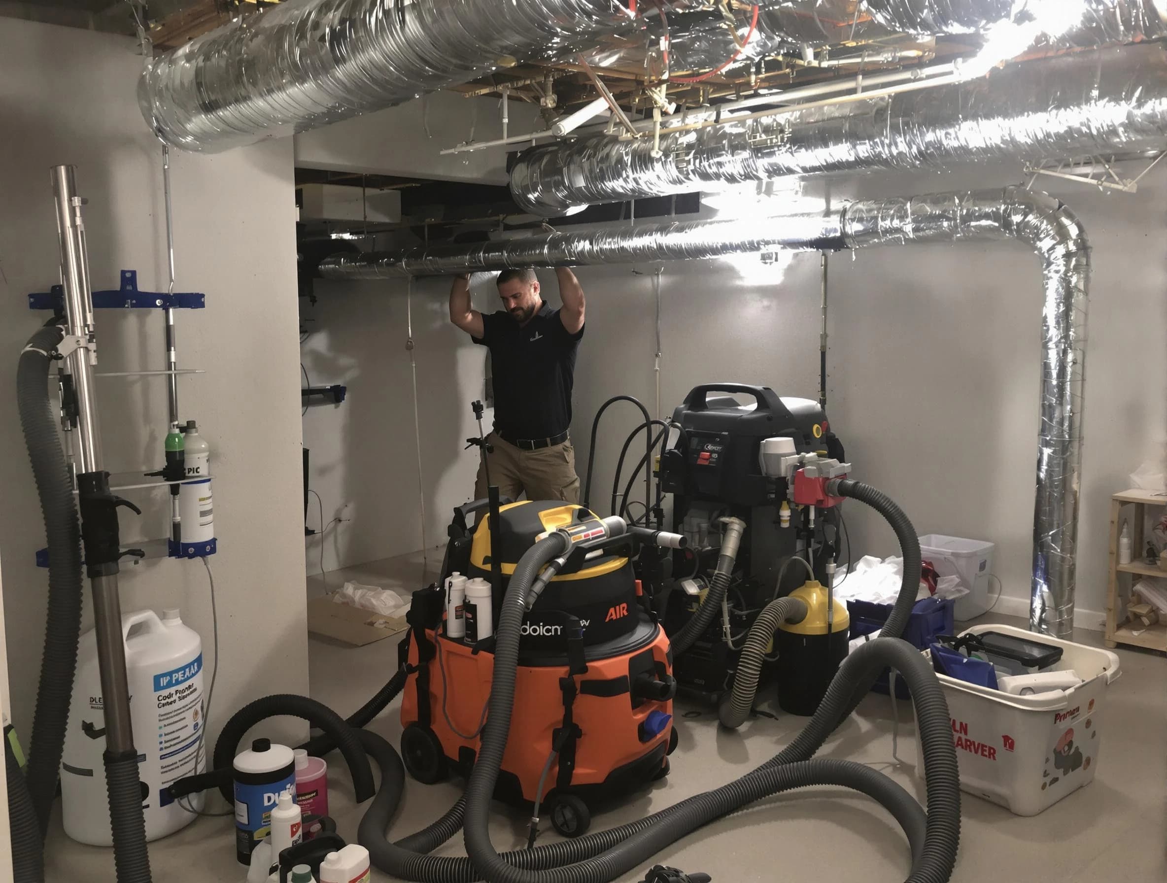 Chandler Air Duct Cleaning specialist performing professional mold removal from air ducts using safety equipment in Chandler