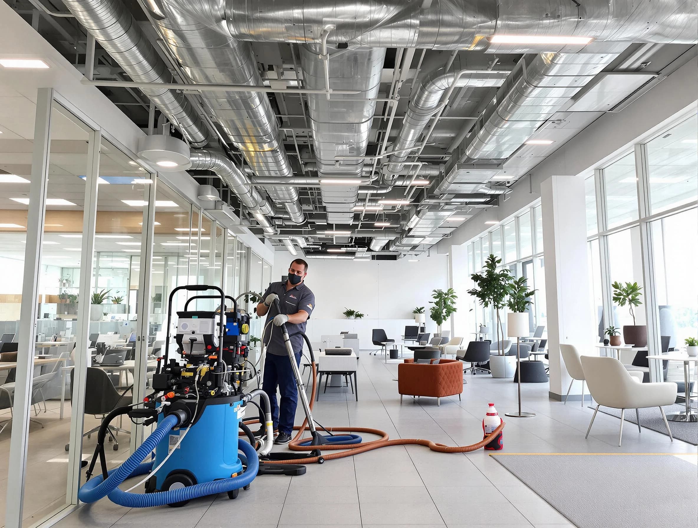 Chandler Air Duct Cleaning team conducting comprehensive commercial duct cleaning at a business location in Chandler