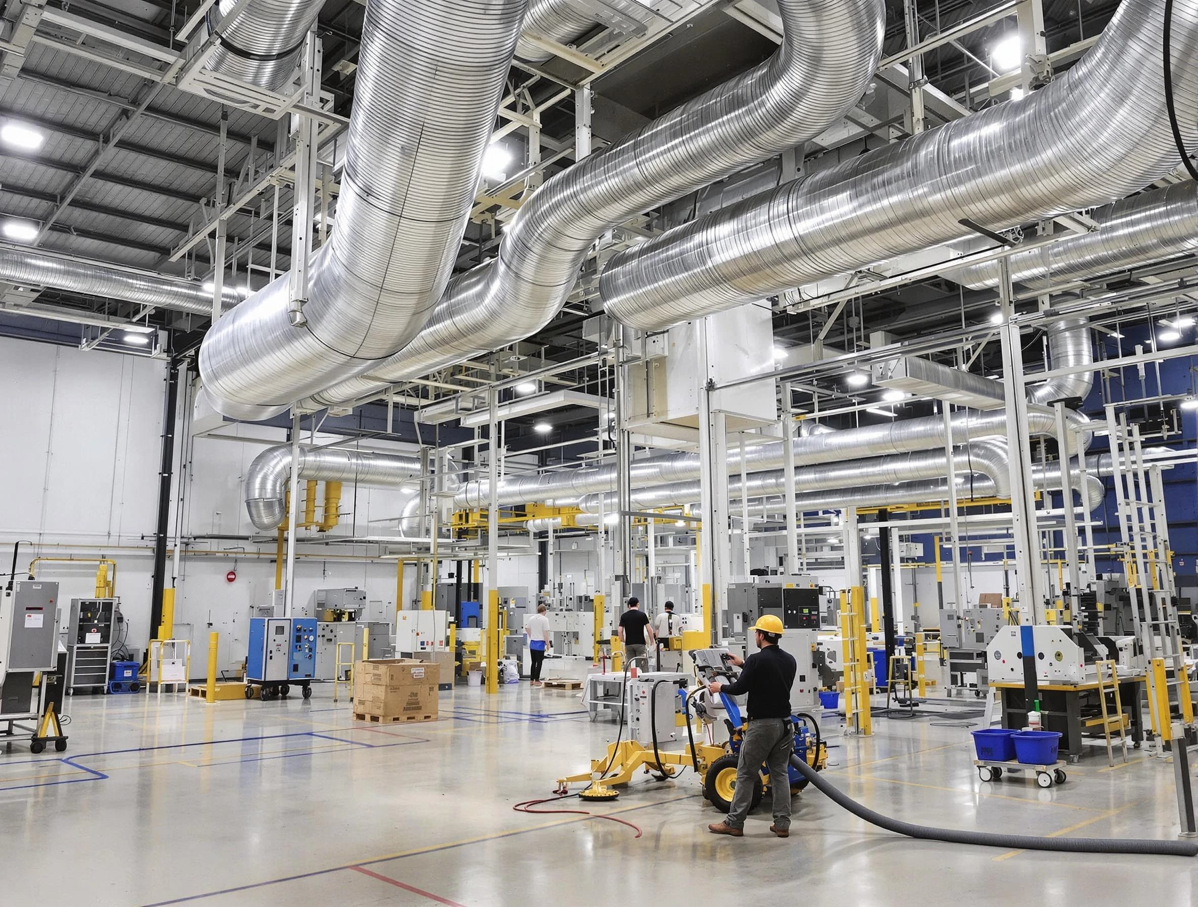 Chandler Air Duct Cleaning team performing comprehensive industrial duct cleaning at a large facility in Chandler