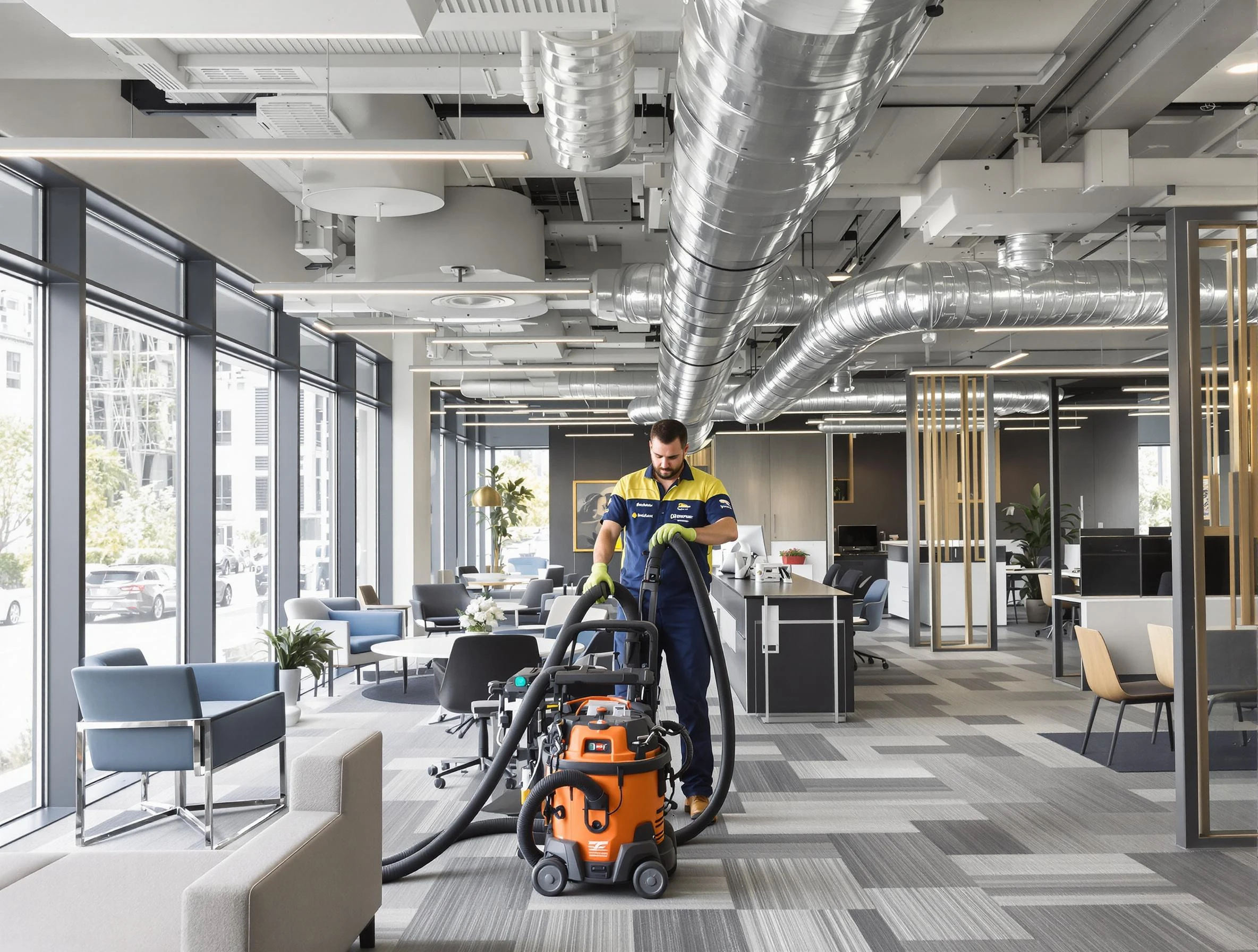 Chandler Air Duct Cleaning team performing thorough commercial duct cleaning at a Chandler business center